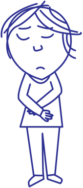 Illustration einen Kindes mit geschlossenen Augen, die Arme über dem Bauch gekreuzt